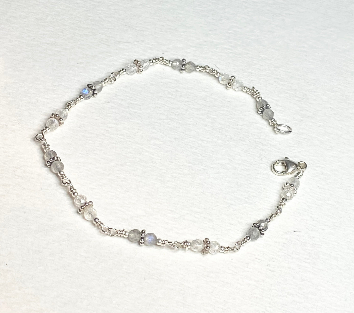 Sterling silver bracelet with blue sheen moonstone and labradorite beads.