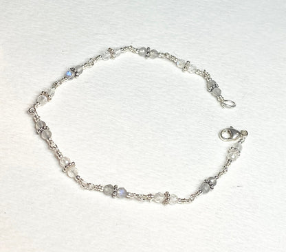Sterling silver bracelet with blue sheen moonstone and labradorite beads.