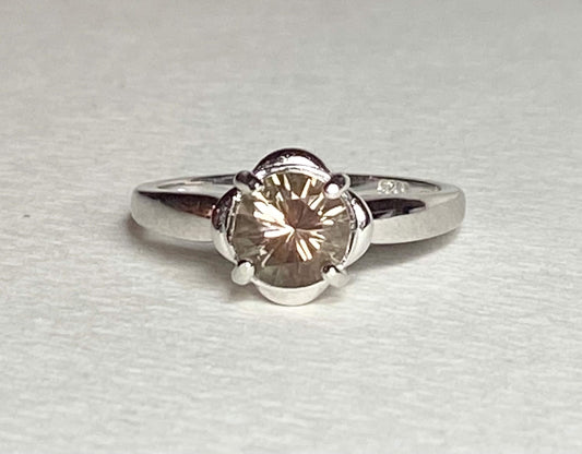 Sterling silver ring with a 1.18ct round Oregon Sunstone solitaire.