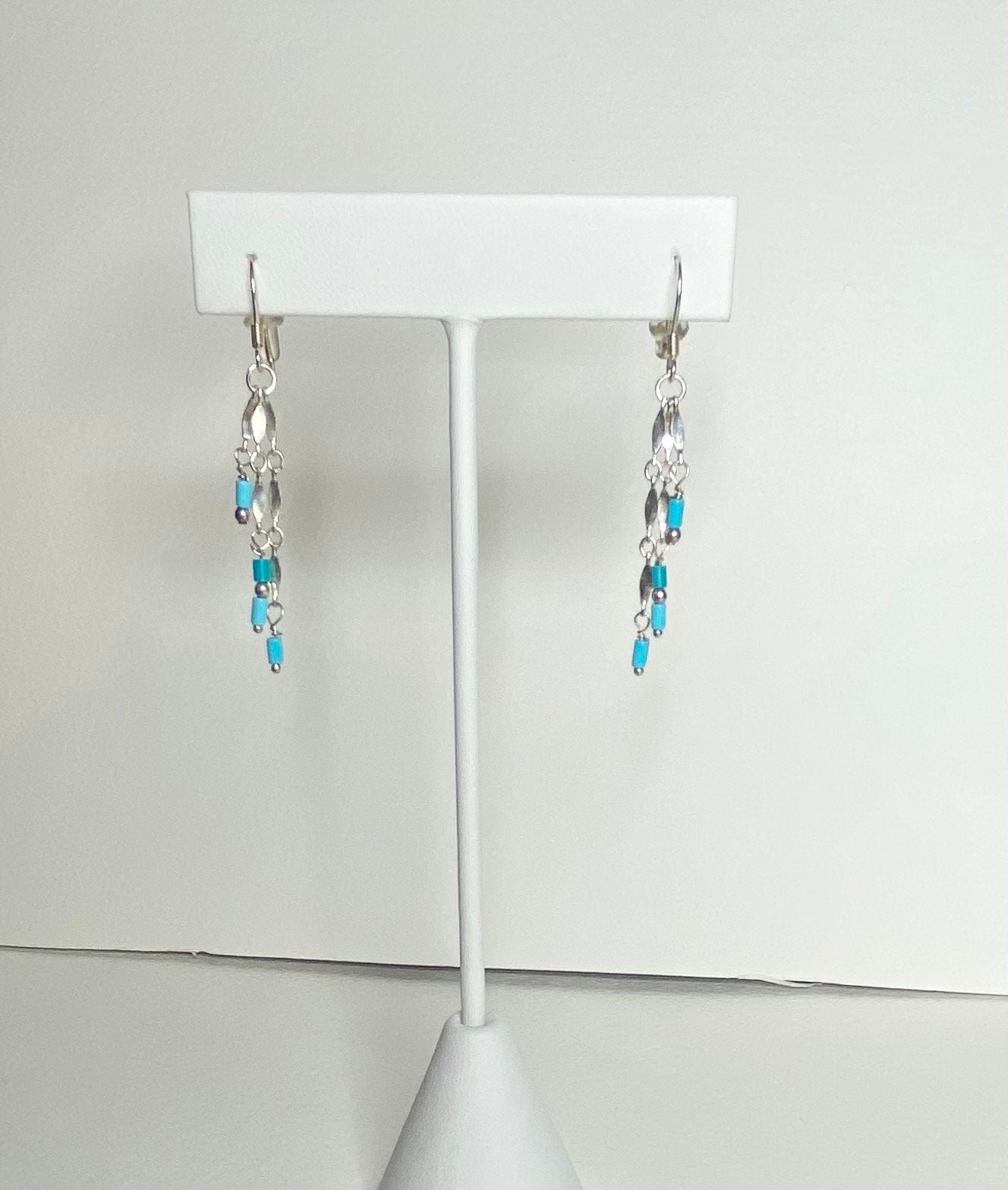 Sleeping Beauty Turquoise Sterling silver dangle drop fringe Southwest earrings