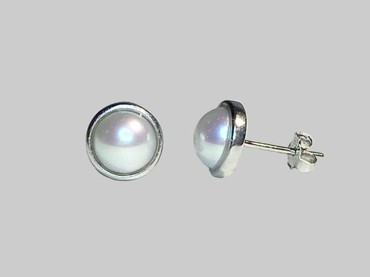Genuine 6.5mm cultured pearl halves in sterling silver bezel stud earrings.
