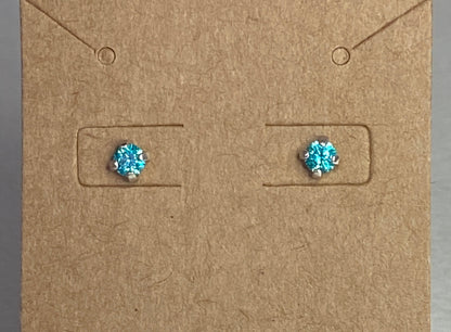 Mint aqua colored Swarovski CZ studs in sterling silver.