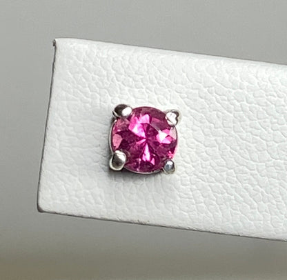 Purplish-pink rubellite tourmaline 5mm stud earrings in solid sterling silver.
