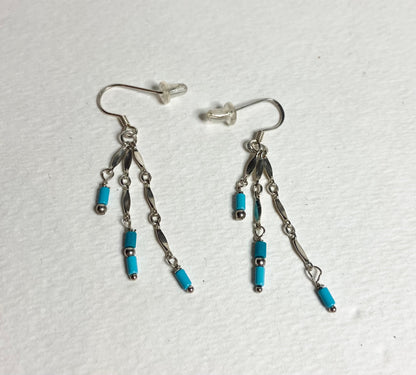 Sleeping Beauty Turquoise Sterling silver dangle drop fringe Southwest earrings