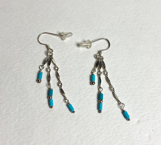 Sleeping Beauty Turquoise Sterling silver dangle drop fringe Southwest earrings