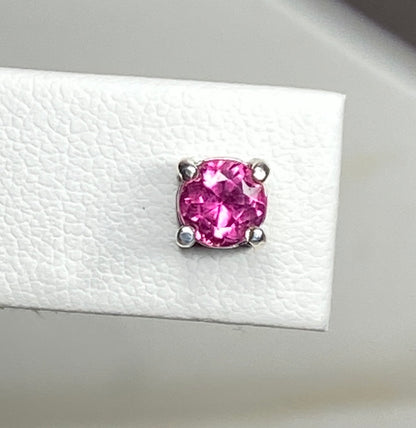 Purplish-pink rubellite tourmaline 5mm stud earrings in solid sterling silver.