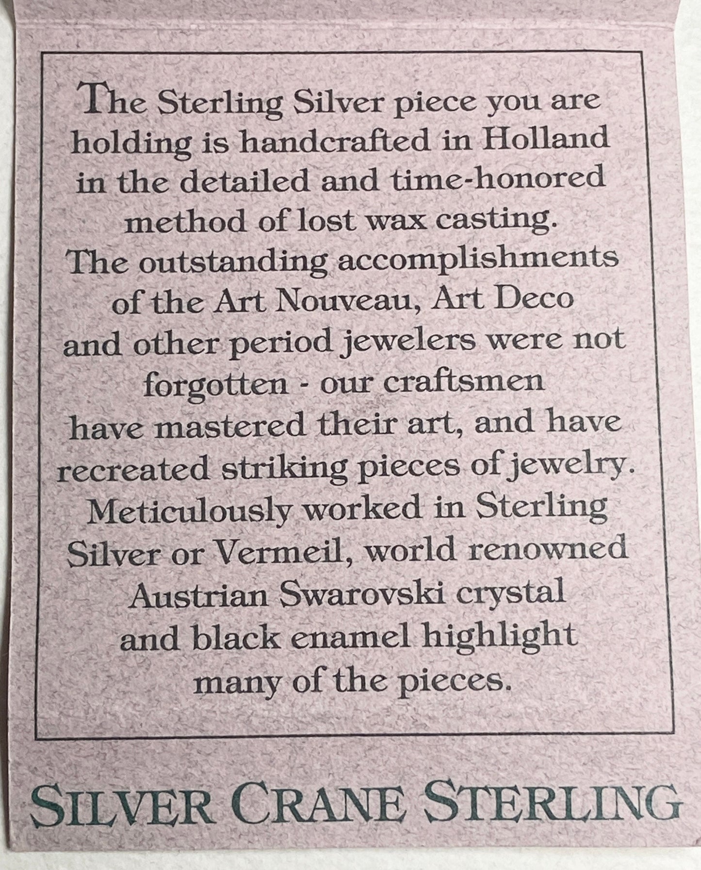 Silver Crane sterling silver brooch pendant handcrafted in Holland with Swarovski crystal.