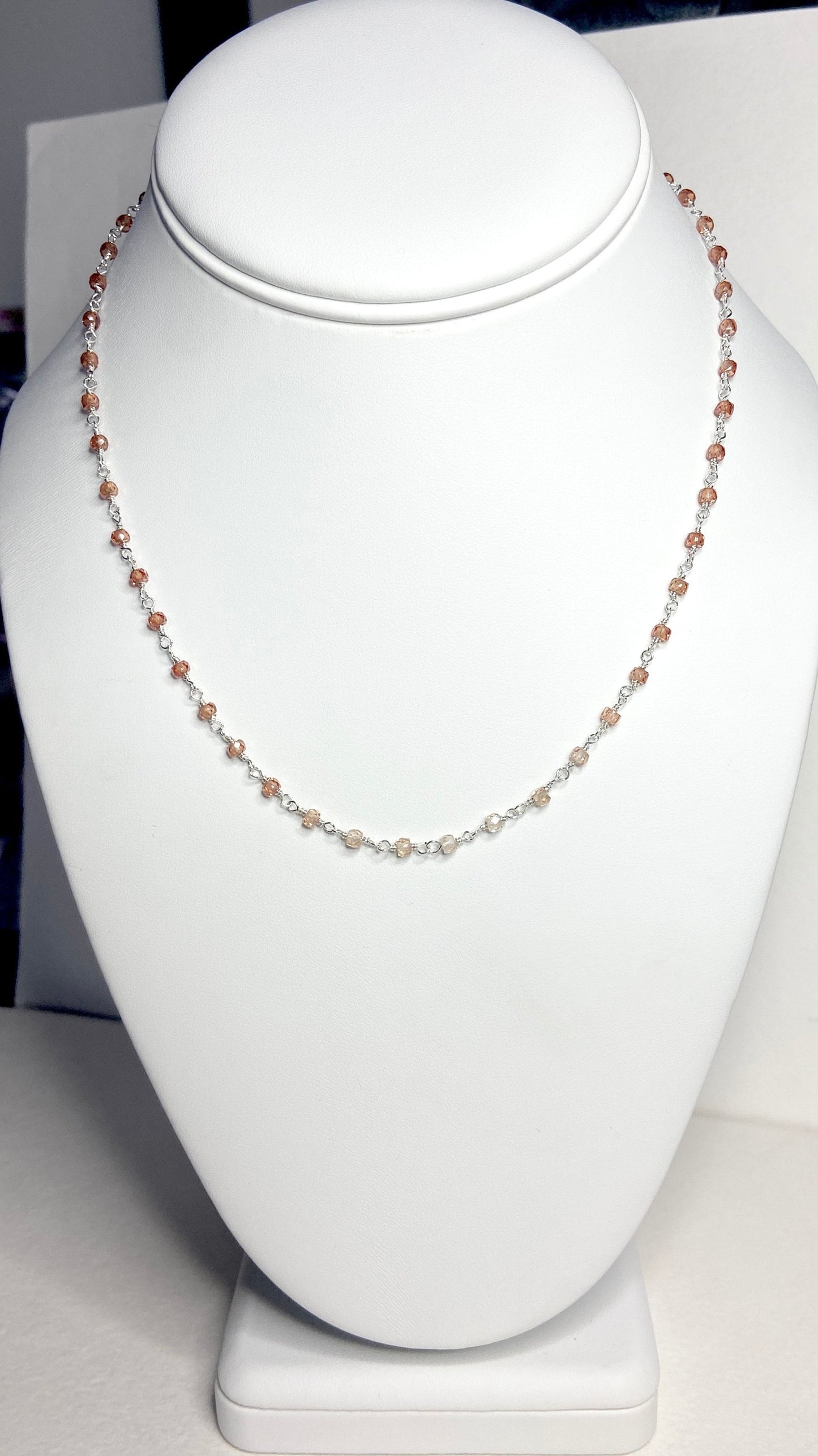 Sterling silver choker necklace with faceted brown ombre zircon beads.