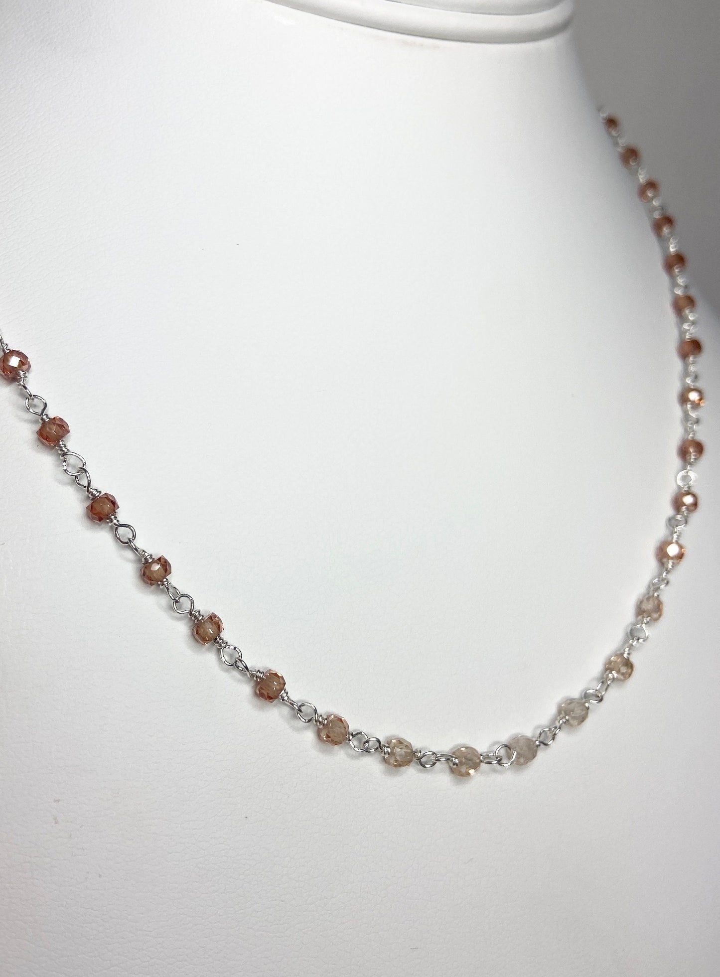 Sterling silver choker necklace with faceted brown ombre zircon beads.