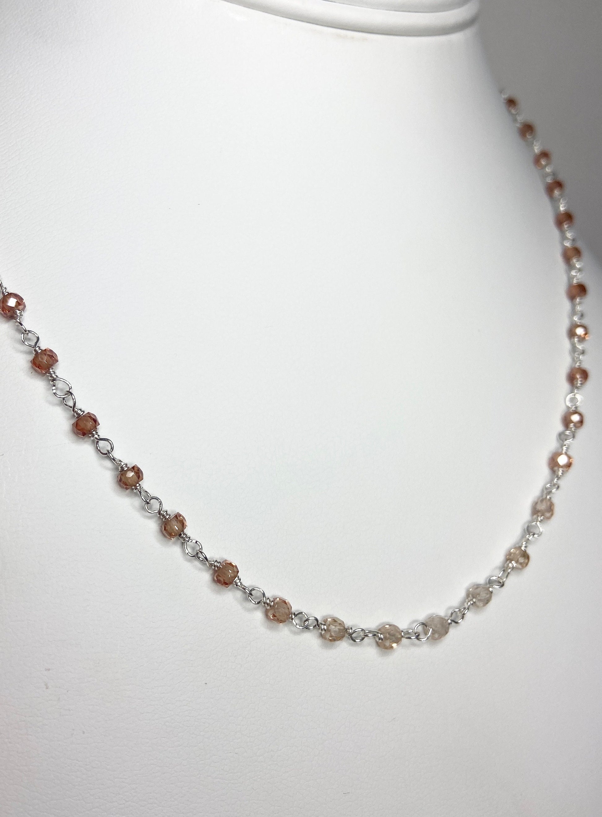 Sterling silver choker necklace with faceted brown ombre zircon beads.