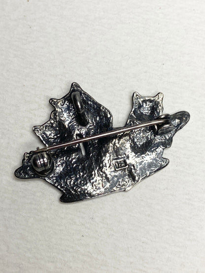 Sterling silver brooch pendant of two cats in a basket by Silver Crane.