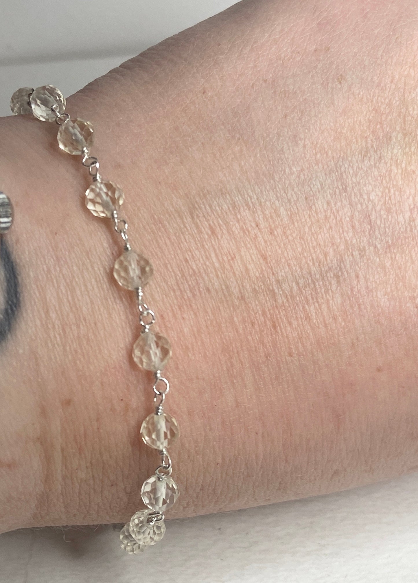 Oregon Sunstone yellow sterling silver beaded bracelet.