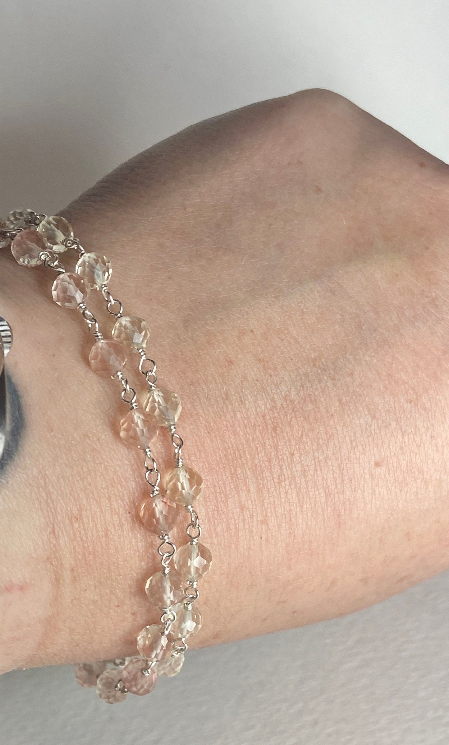 Oregon Sunstone Yellow Sterling Silver Beaded Bracelet 7 5/8"