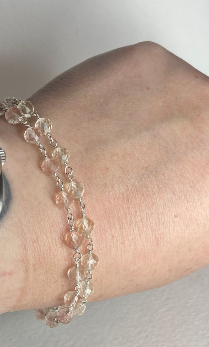 Oregon Sunstone Yellow Sterling Silver Beaded Bracelet 7 5/8"