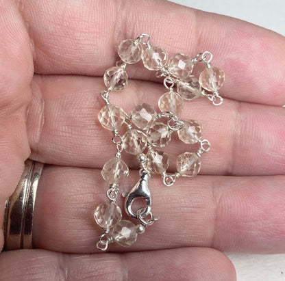 Oregon Sunstone yellow sterling silver beaded bracelet with a lobster clasp.