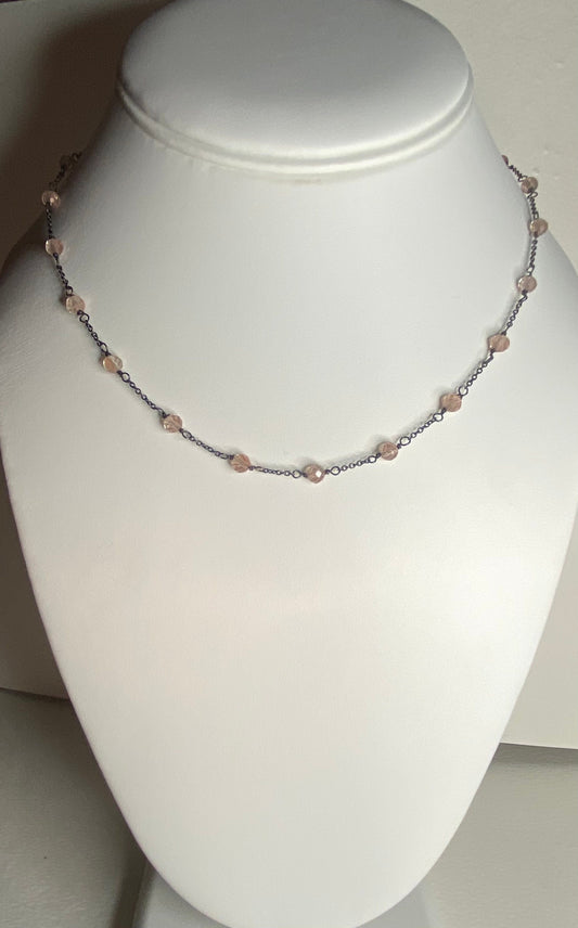 Oregon sunstone beaded sterling silver adjustable necklace