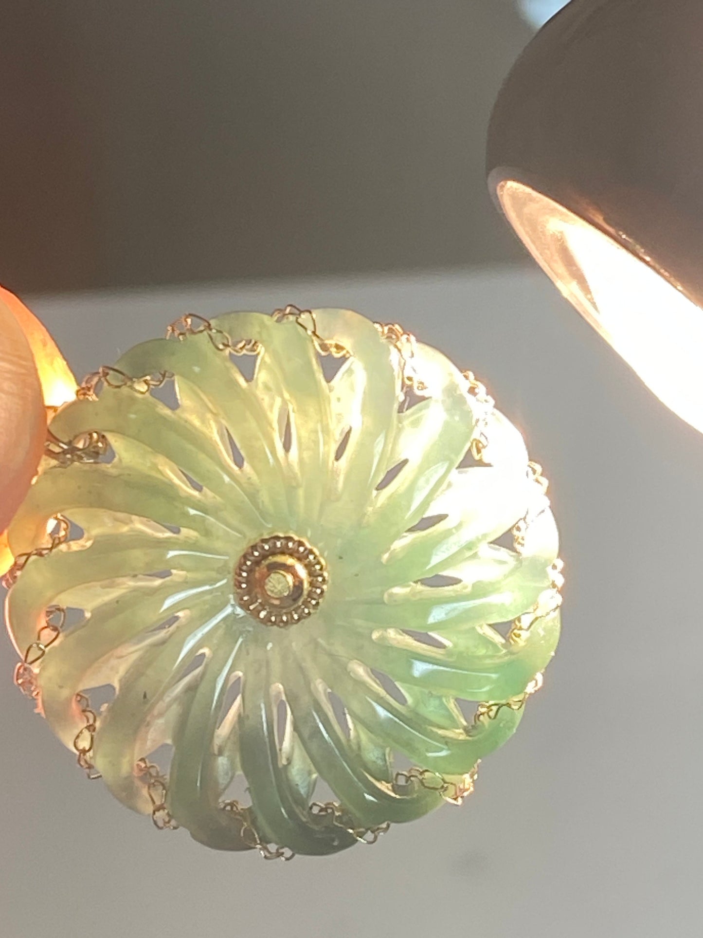 Guatemalan teal jadeite donut pendant with 14k gold accents.