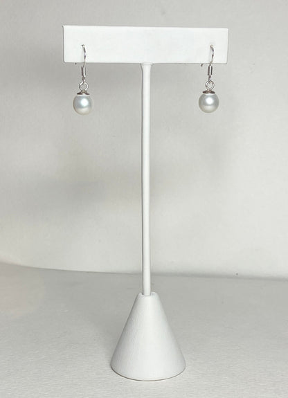 Sterling silver dangle earrings with 8mm white Edison pearls.
