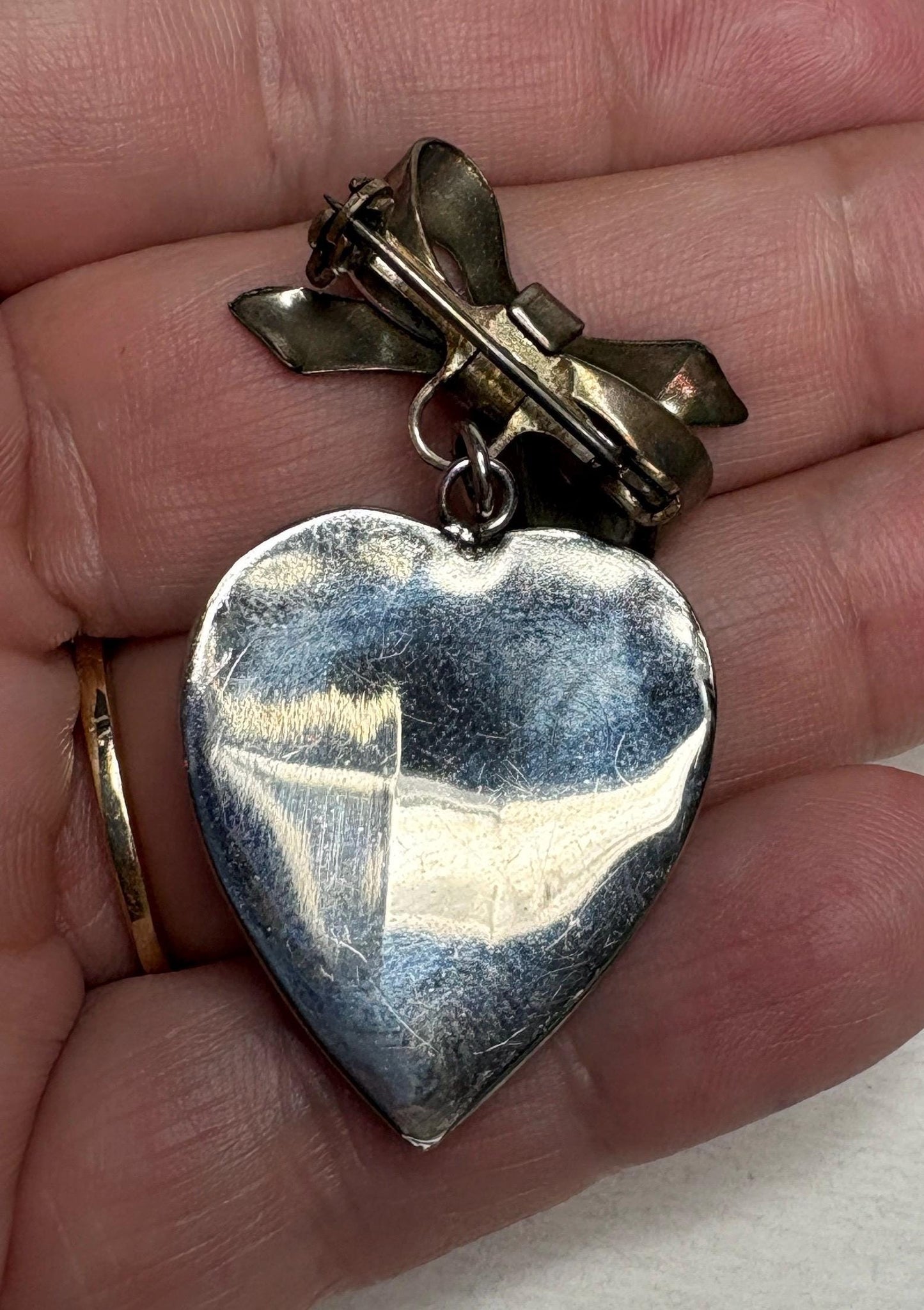 Antique Morpho Butterfly Heart Bow Brooch Pin