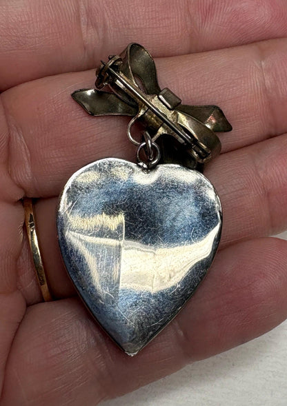 Antique Morpho Butterfly Heart Bow Brooch Pin