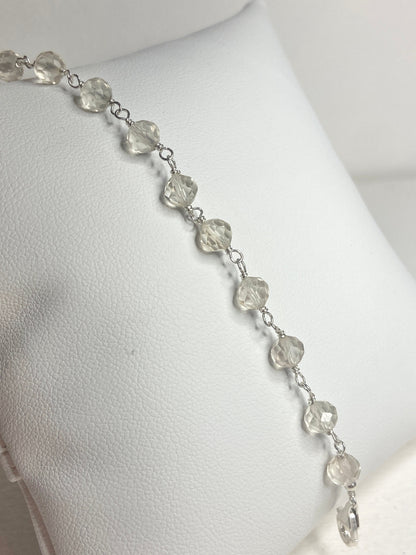 Oregon Sunstone yellow sterling silver beaded bracelet with faceted stones.