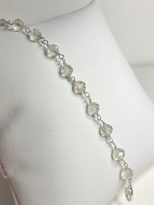 Oregon Sunstone yellow sterling silver beaded bracelet with faceted stones.