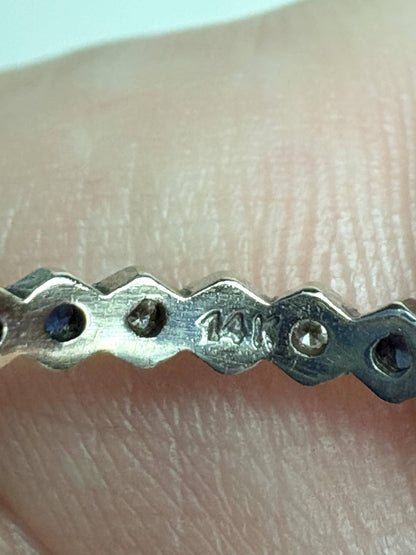 14k white gold band ring with sapphires and diamonds, size 9.