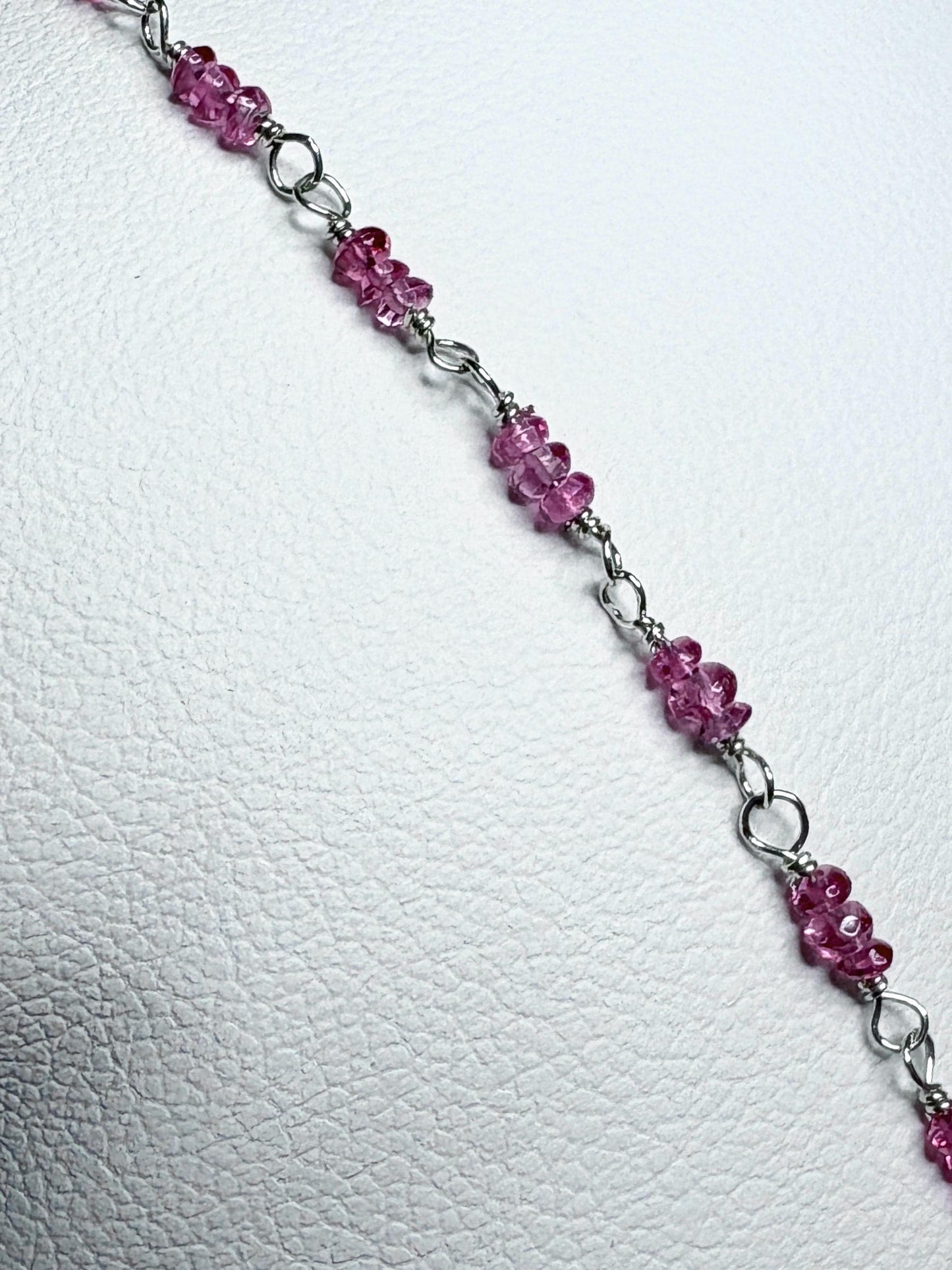 Sterling silver bracelet with natural hot pink Burmese spinel beads.