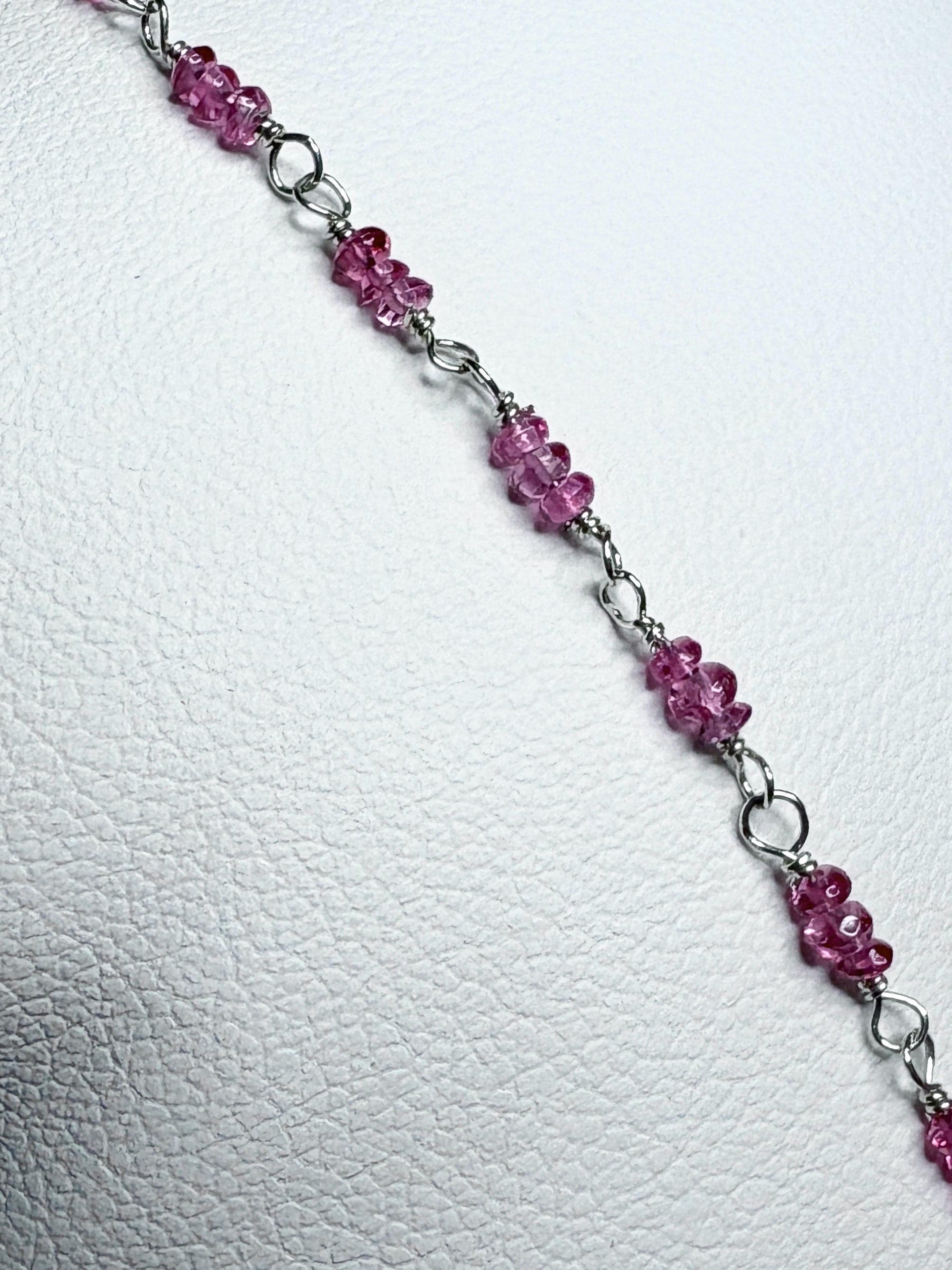 Sterling silver bracelet with natural hot pink Burmese spinel beads.
