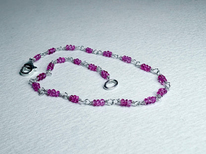 Sterling silver bracelet with natural hot pink Burmese spinel beads.