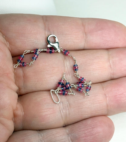 Dainty sterling silver bracelet with tiny Burmese sapphire and spinel beads.