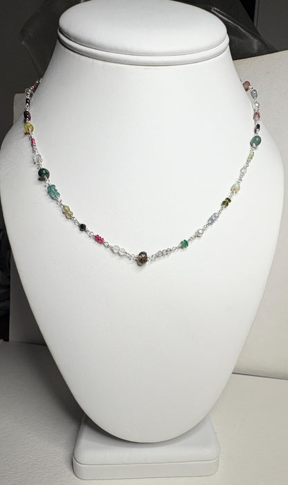 Sterling silver necklace with colorful natural gemstones.