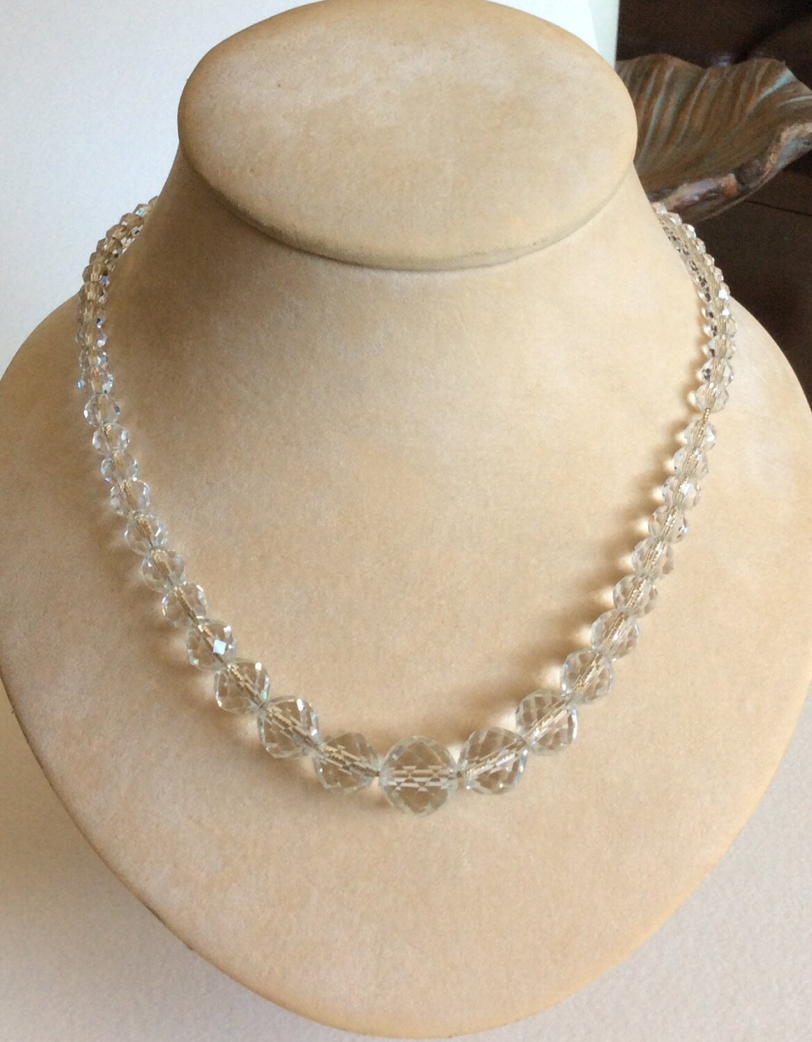 Vintage Art Deco faceted crystal bead gold filled necklace with filigree clasp
