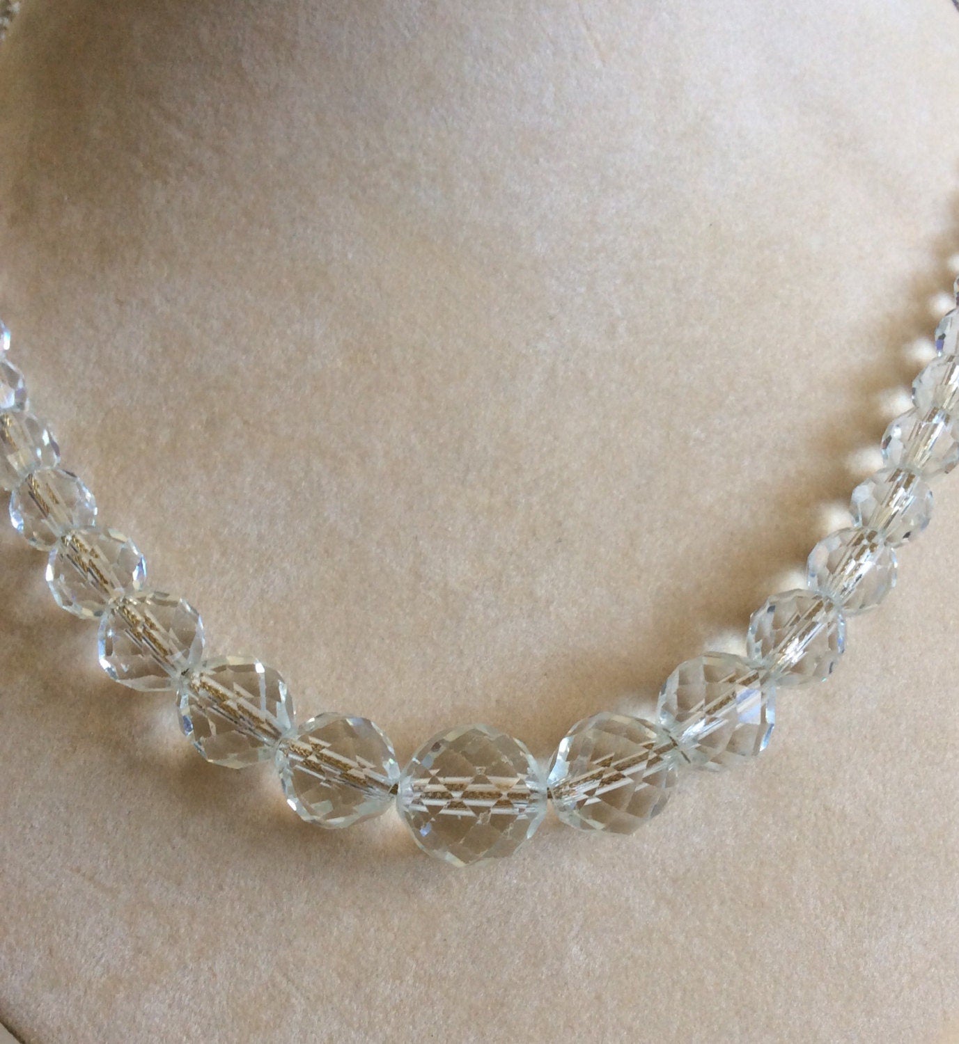 Vintage Art Deco faceted crystal bead gold filled necklace with filigree clasp