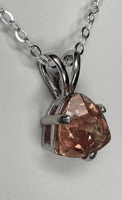 Sterling silver pendant necklace with an 8mm peach Oregon sunstone.