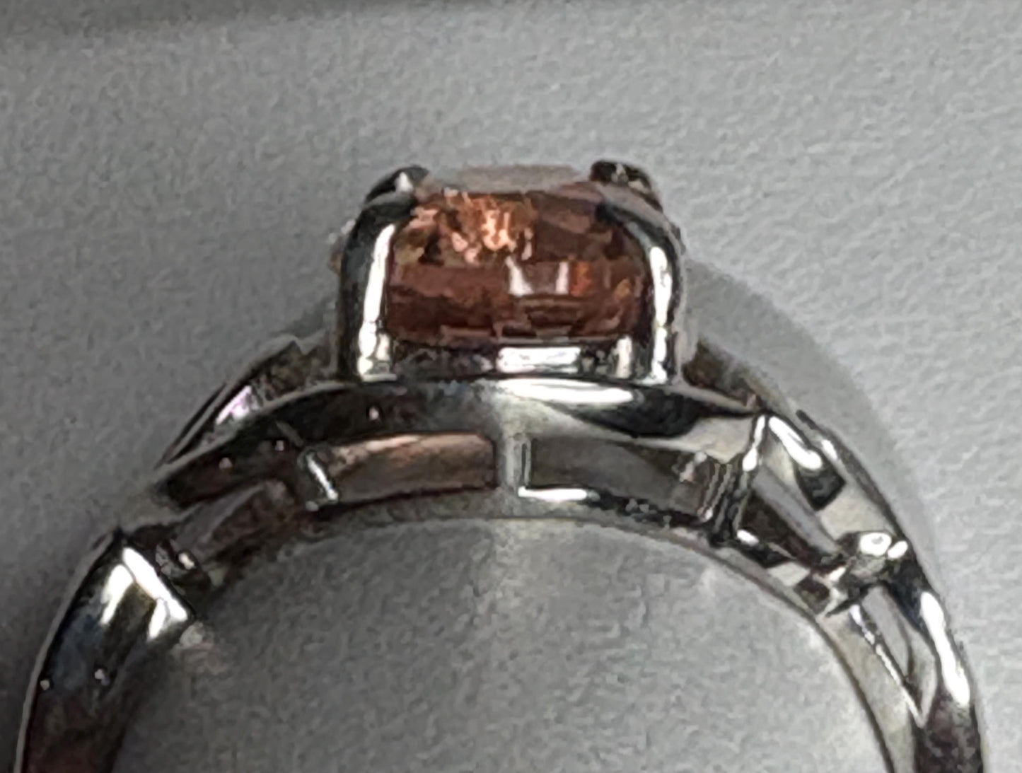 Oregon Sunstone free form ribbon ring in sterling silver.