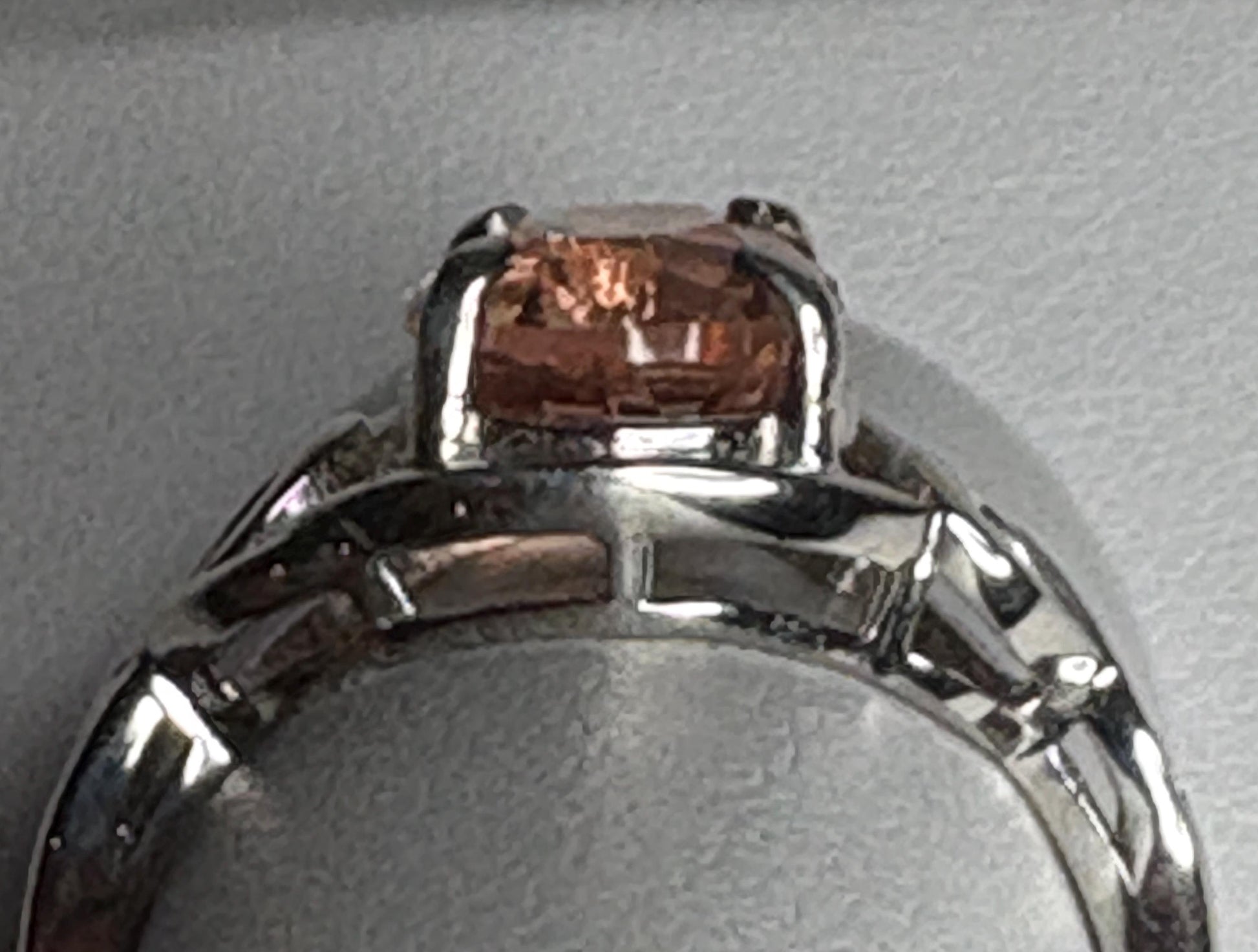 Oregon Sunstone free form ribbon ring in sterling silver.