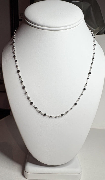 Sterling silver necklace with 2-3mm natural black diamond beads.
