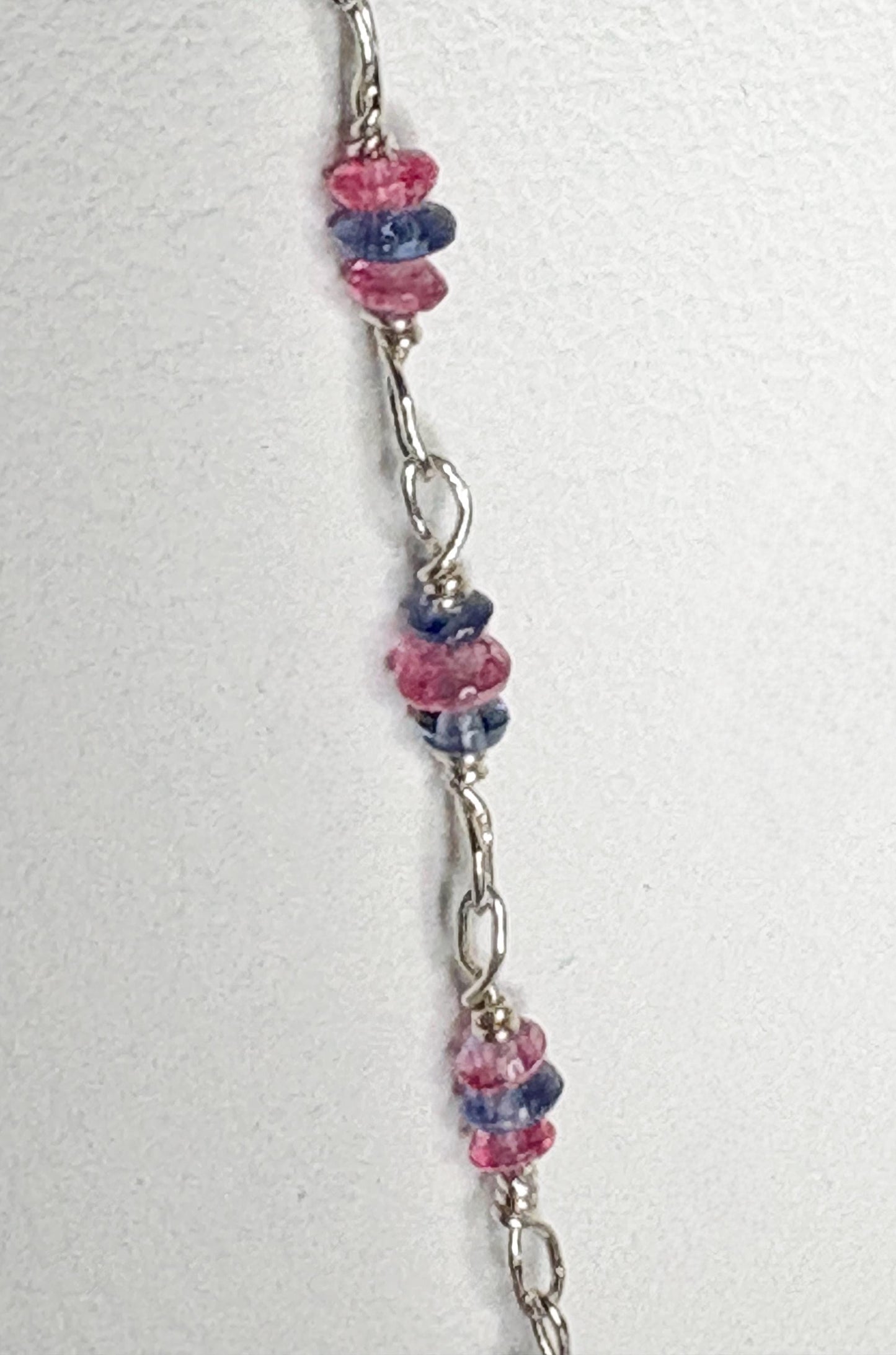 Dainty sterling silver bracelet with tiny Burmese sapphire and spinel beads.