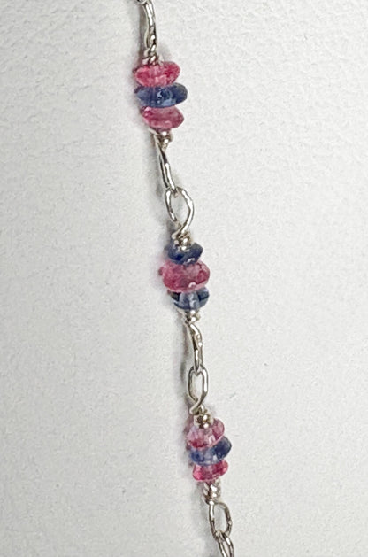 Dainty sterling silver bracelet with tiny Burmese sapphire and spinel beads.