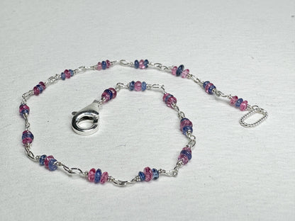Sterling silver bracelet with tiny Burmese sapphire and pink spinel beads.