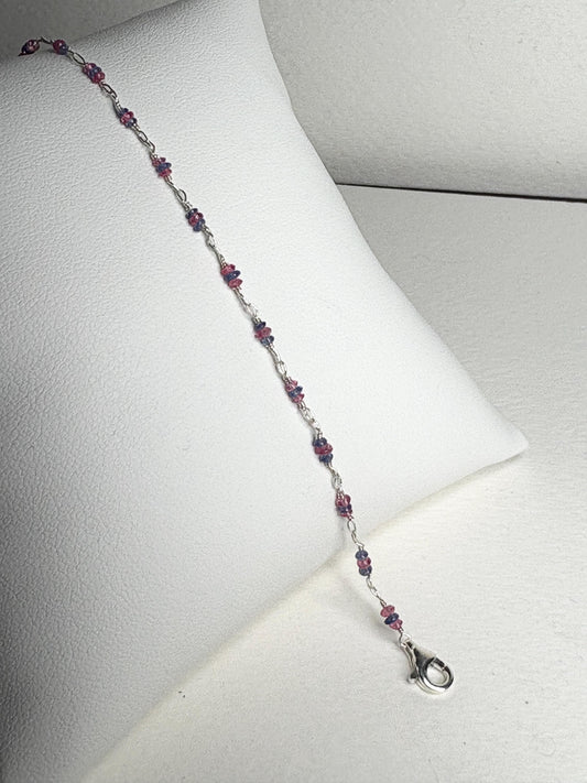 Dainty sterling silver bracelet with tiny Burmese sapphire and spinel beads.