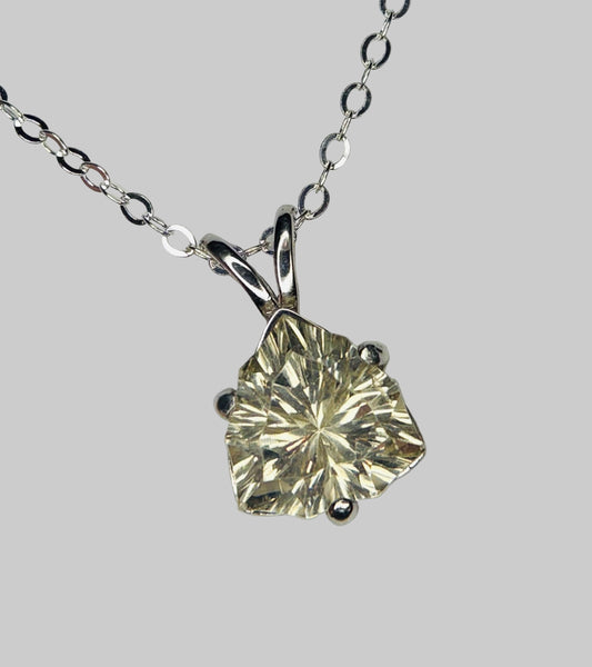 Sterling silver pendant necklace with a 10mm trillion-cut Oregon sunstone.