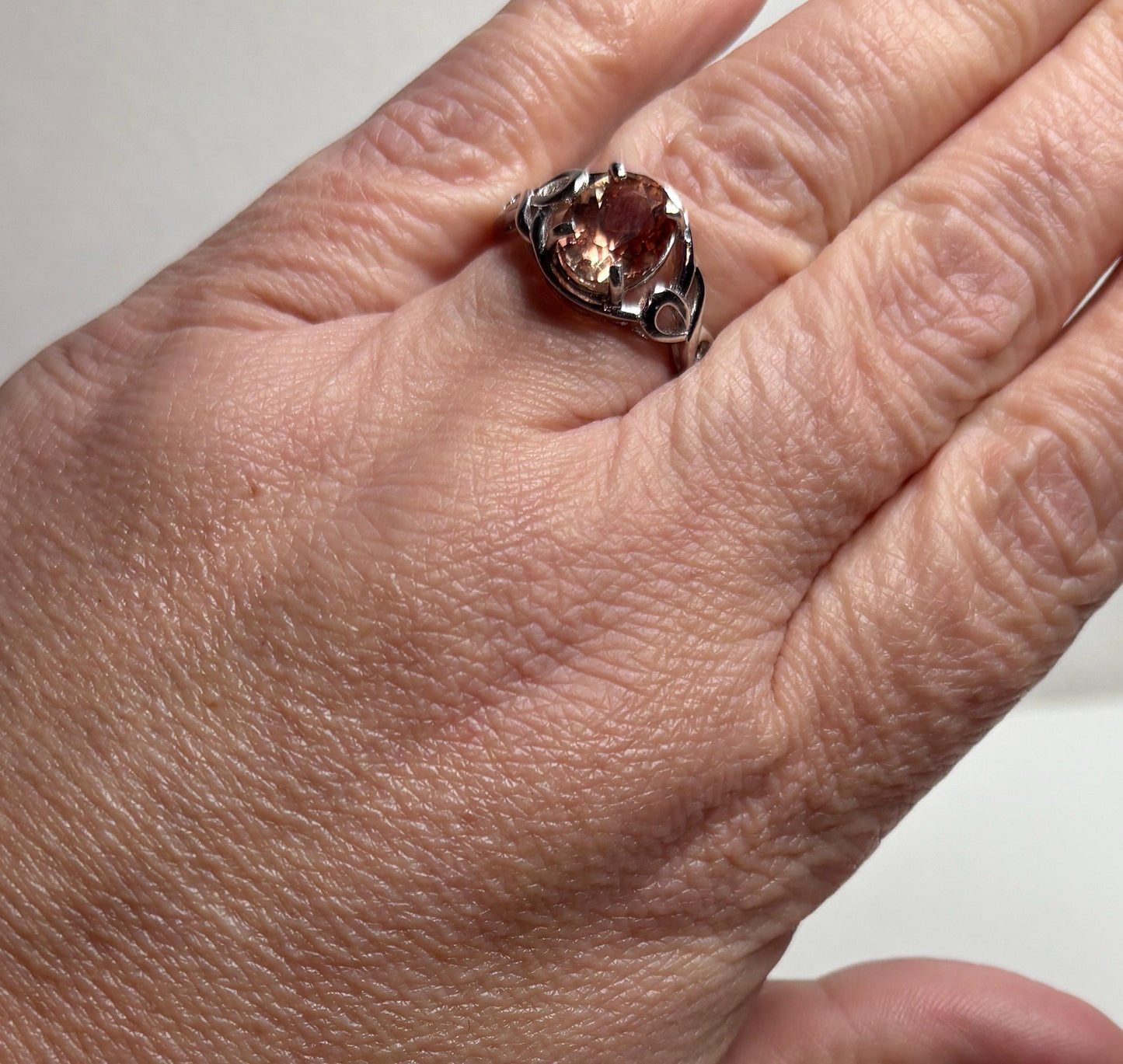 Sterling silver ring with an oval Oregon sunstone.