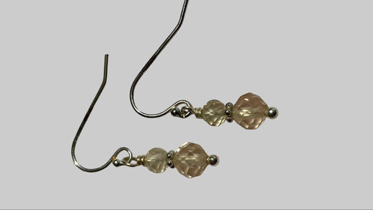 Oregon Sunstone dangle drop beaded earrings with sterling silver hooks.