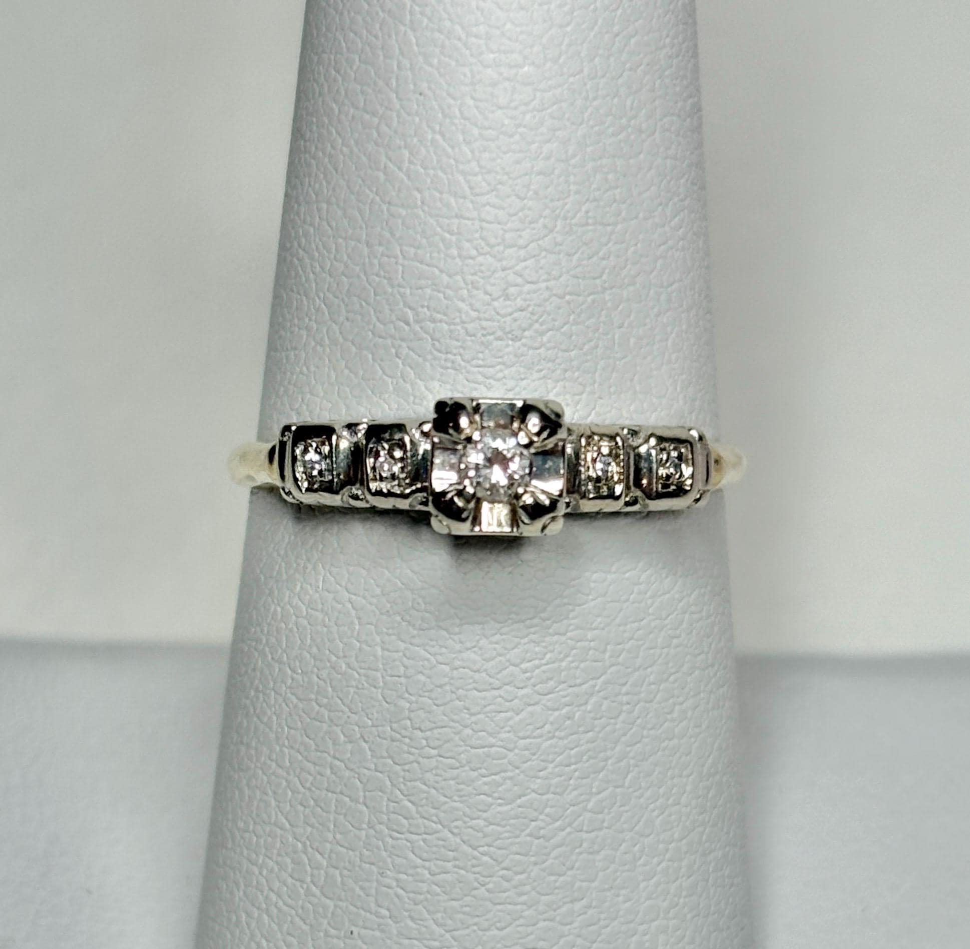 Vintage 14k gold two-tone ring with diamonds.