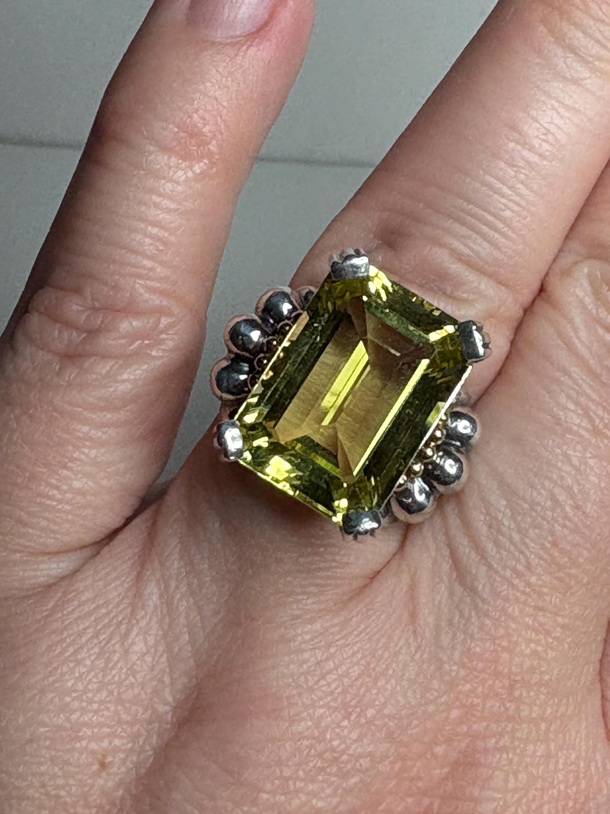 Lagos 18k gold and sterling silver ring with a large lemon quartz.