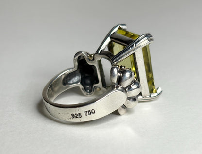 Lagos sterling silver ring with 18k gold caviar accents and a large lemon quartz.