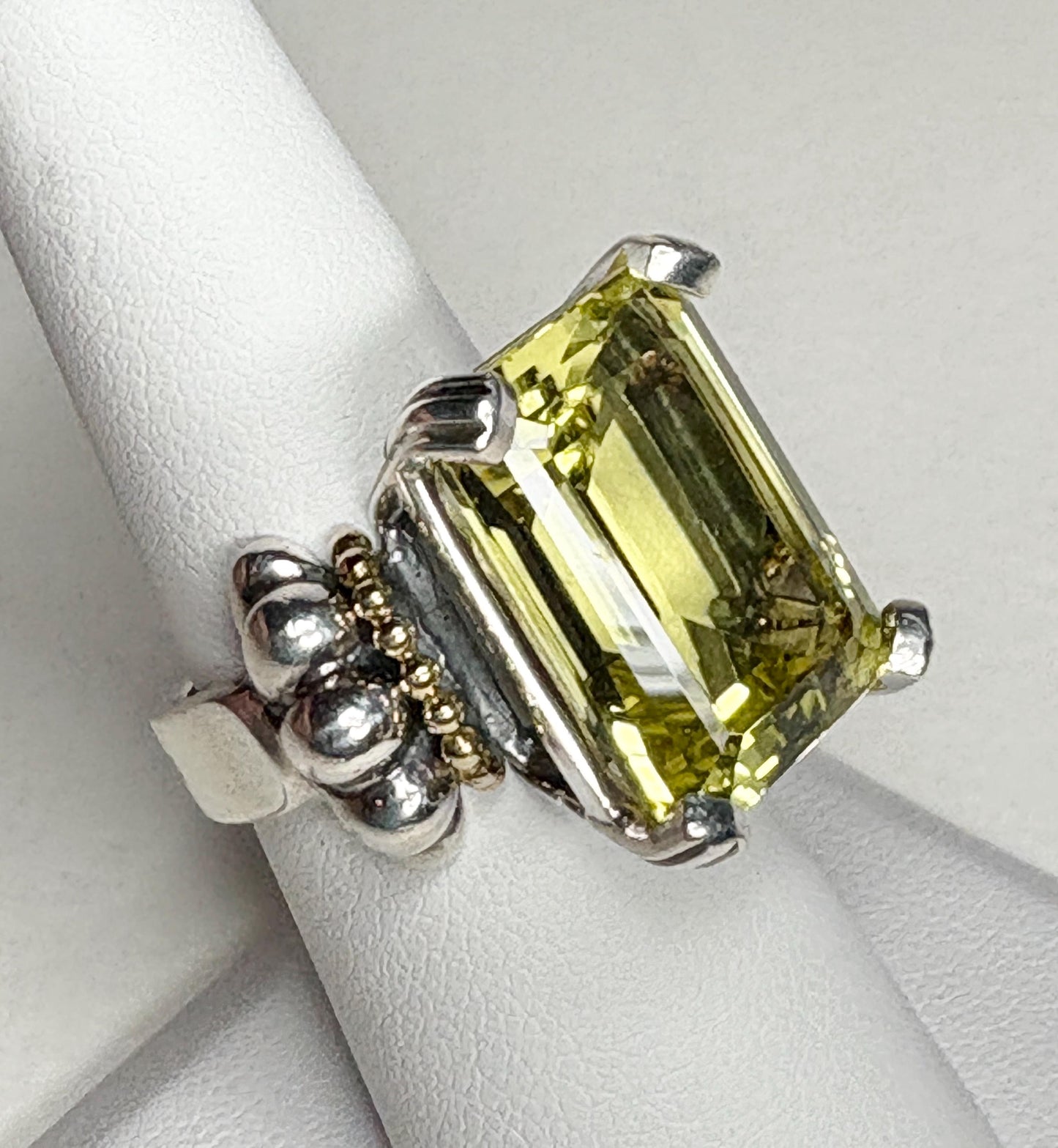 Lagos sterling silver and 18k gold ring with a large lemon quartz.