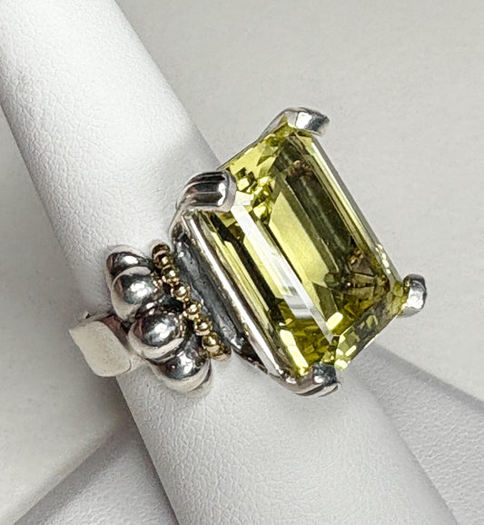 Lagos sterling silver and 18k gold ring with a large lemon quartz.